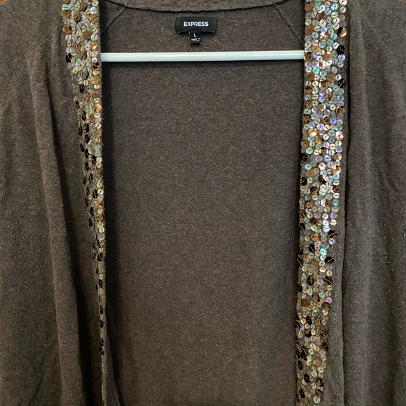 Brown sequin open front cardigan by Express - Picture 3 of 4